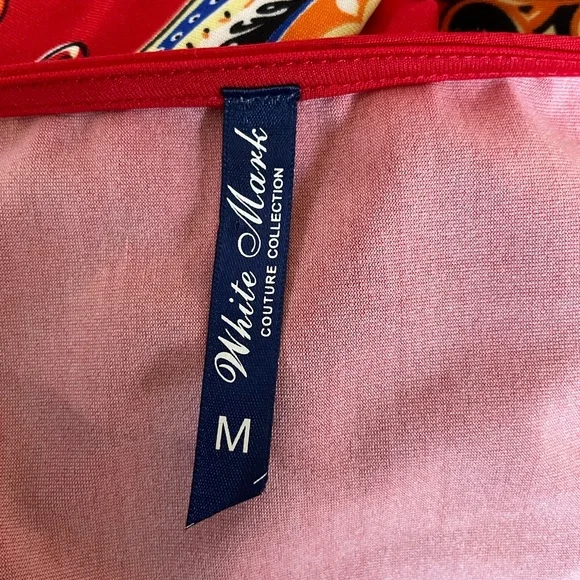 White Mark Womens Venetian Print Dress Bodycon Red Gold Medium NWOT - Picture 6 of 7